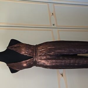 Bronze Pleated Jumpsuit by 12th Tribe~ Disco GLAM, Halter, Backless, Sz Large